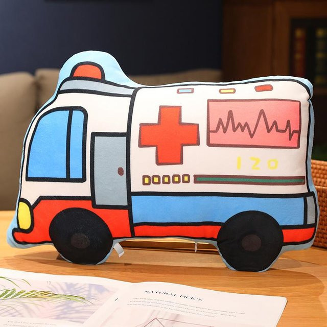 Gemütliches Kissen mit Cartoon Transport Motiven für Kinder, bedrucktes Rückenkissen mit Flugzeug, Polizeiauto, Taxi und Motorrad, Mehrfarbig - Bild 1