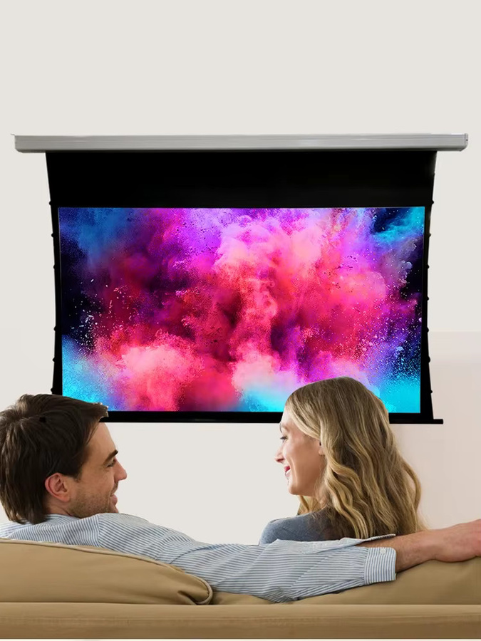 Yovanxer Motorisierte Tab-Spannungsprojektor-Leinwand in Weiß, 60–150 Zoll, für Langwurf-Projektoren, 4K und 3D unterstützt - Bild 6