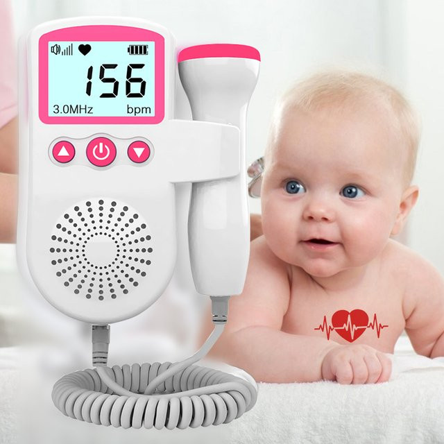 Fireurus Ultraschall Baby Herzfrequenz Detektor 3,0 MHz Fetal Doppler Monitor mit Hintergrundbeleuchtung in Pink und Weiß - Bild 1