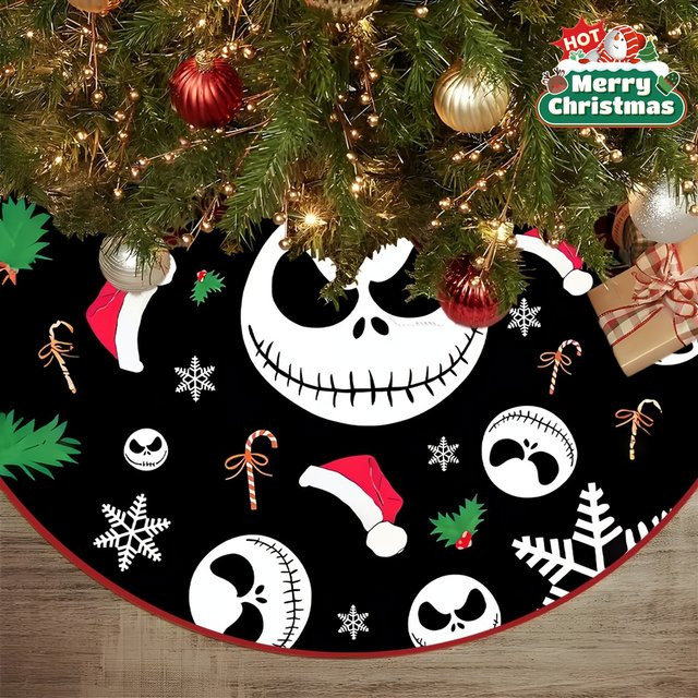 VIKAMA Weihnachtsbaum Rock mit Totenkopf und Weihnachtsmütze Motiv in Schwarz - Bild 1