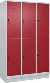 C+P Doppelstock-Spind Classic PLUS mit Sockel, 3 Abteile, Front RAL 3003 Rubinrot, B/T/H: 120 x 50 x 195 cm - Bild 1