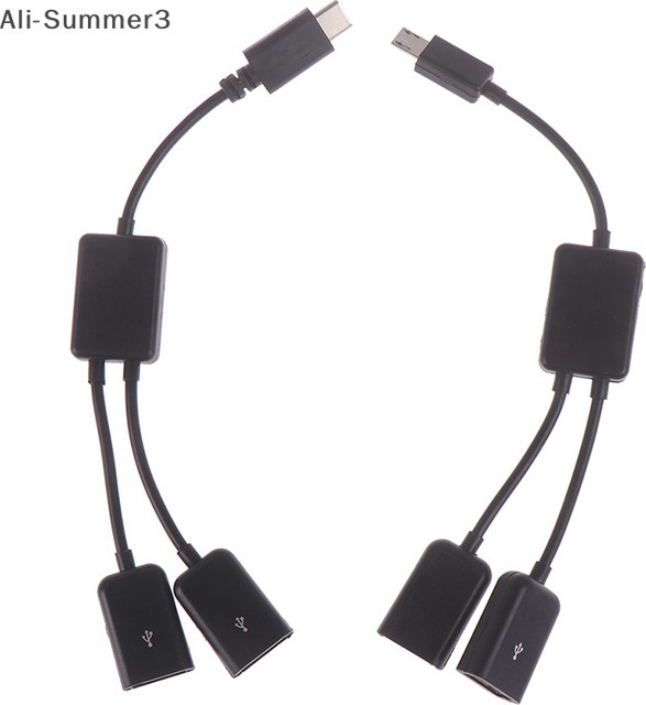 USB OTG Dual Female USB Port Hub Kabel Y Splitter Adapter für Micro USB und USB-C in Schwarz - Bild 1