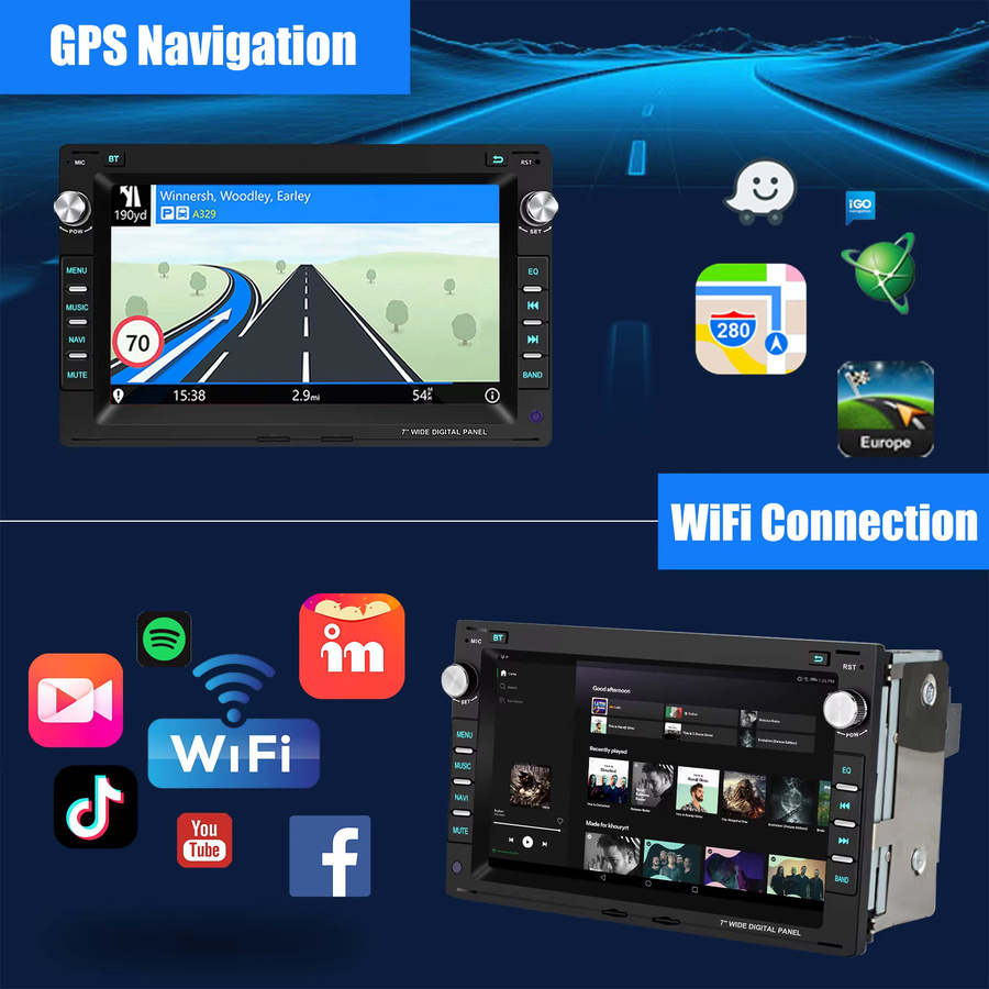 ESSGOO Android 15 Autoradio mit 7 Zoll Display, 64G Speicher, kabelloses CarPlay, Android Auto, GPS Navigation, Bluetooth und Lenkradsteuerung in Schwarz für VW Polo 9N, Golf 4, Passat B5, T5 Multivan und Seat Jetta - Bild 4