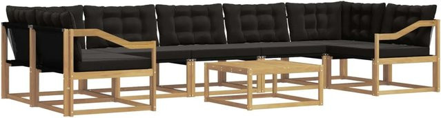 vidaXL Outdoor-Sofagarnitur aus Akazienholz mit Textilene-Polstern und Kissen, 8-teiliges L-Shape Set in Weiß, Schwarz und Braun, B/T/H: 79 x 79 x 37 cm - Bild 1
