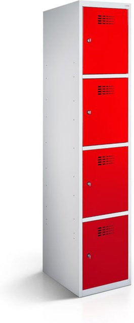 rotstahl Fächerschrank mit 4 Fächern in Rot und lichtgrauem Korpus, B/T/H: 40 x 50 x 180 cm - Bild 1