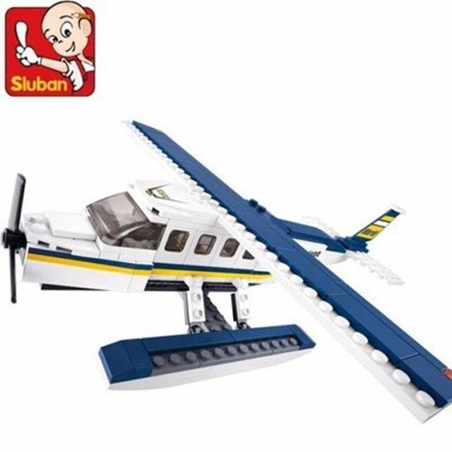 Monkey Man Baustein Set Militärisches Navy Wasserflugzeug in Blau und Weiß, 214 Teile pädagogisches Spielzeug für Kinder - Bild 1