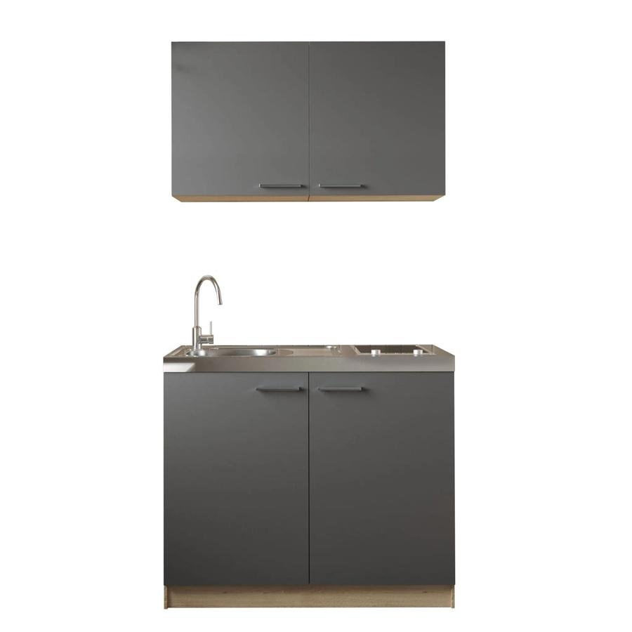 Respekta Küchenmöbel-Set Merle 6 in Grau und Eiche Sägerau mit 100 cm Breite und Soft-Close-Türen - Bild 3
