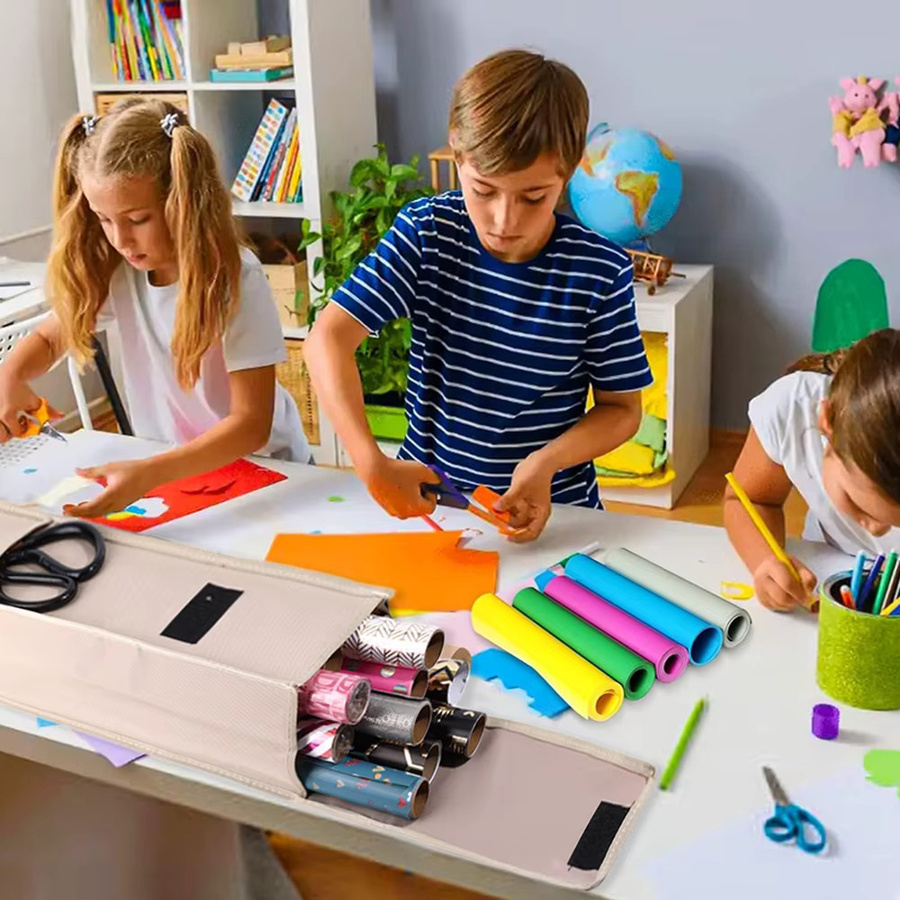 Geschenkpapier-Aufbewahrungstasche aus Oxford-Stoff in Beige mit mehreren Taschen für Bastelbedarf und Poster - Bild 3