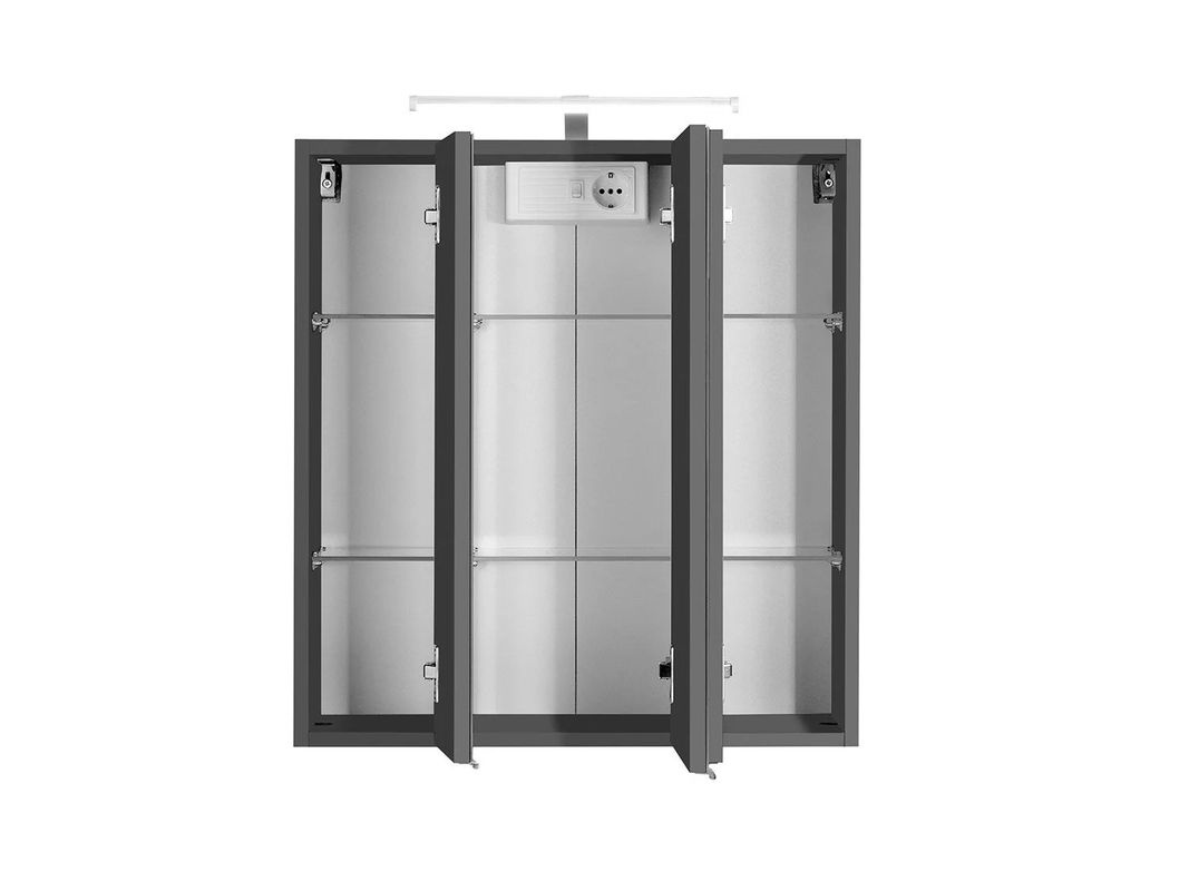 HELD Bologna 3D Spiegelschrank mit LED-Aufbauleuchte in Graphitgrau, Breite: 60 cm, Höhe: 64 cm, Tiefe: 19,5 cm - Bild 2