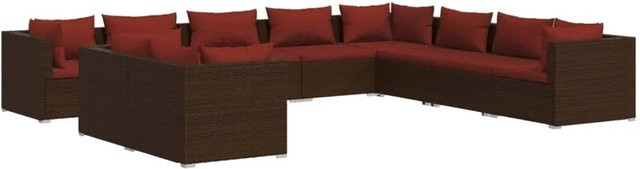 vidaXL 10-teiliges Garten-Lounge-Set aus braunem Poly-Rattan mit Kissen aus Polyester und pulverbeschichtetem Stahl - Bild 1