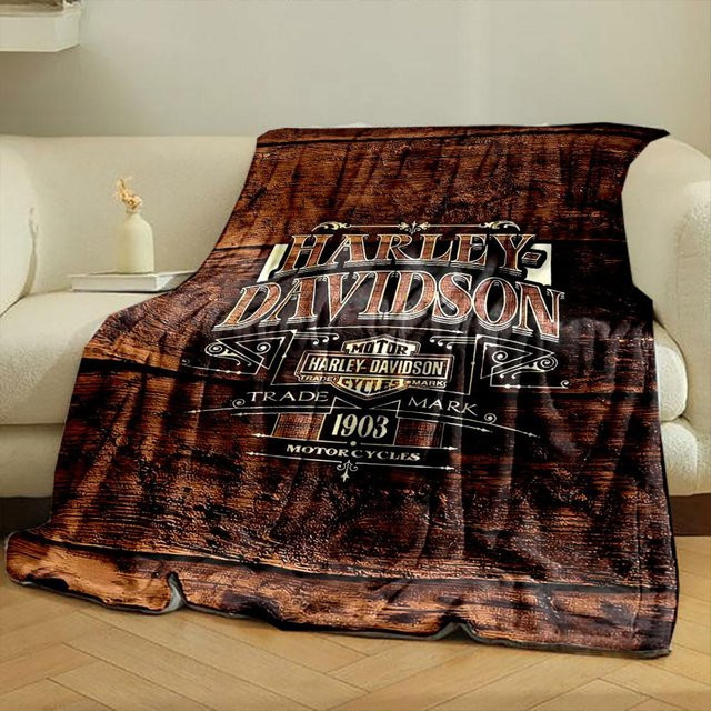 Pragma Prints Harley-Davidson Decke mit Vintage Logo und Typografie in Braun, B/B: 150 x 200 cm - Bild 1