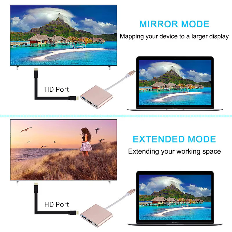 Kebidumei 3 in 1 USB-C Hub mit HDMI und USB 3.0 Docking Station in Grau - Bild 2