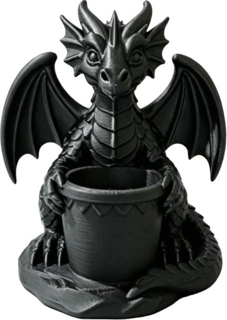 Xinfudi Drachen-Blumentopf im gotischen Stil als 3D-gedruckte Drachenstatue für deine Schreibtischdekoration, Schwarz - Bild 1