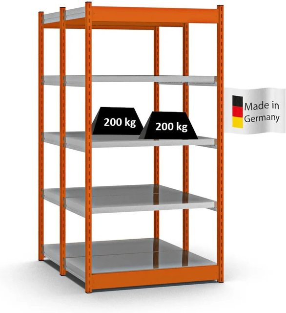 PROREGAL Fachbodenregal Stecksystem mit Vierkant-Profil, Doppelseitige Bauart, Orange, H x B x T: 200 x 102,5 x 50 cm, 2x5 Ebenen, Fachlast 200 kg - Bild 1