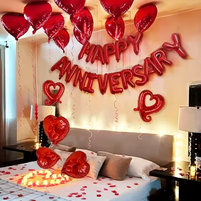 YAYB Happy Anniversary Folienballons Set in Rot, 16 Zoll, für Hochzeits- und Partydekorationen - Bild 3