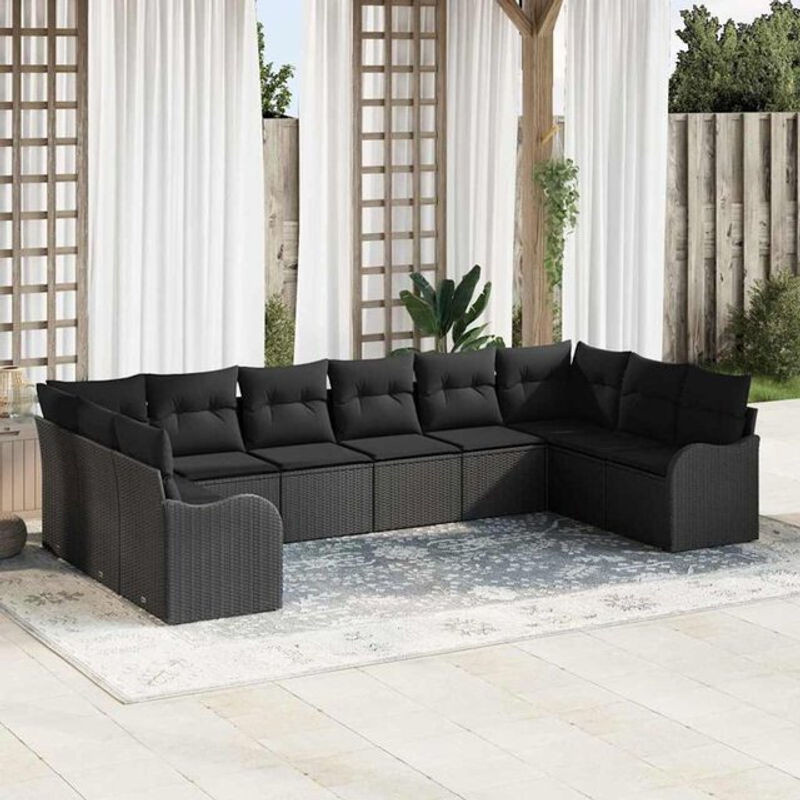 vidaxl Garten-Sofa-Set aus Poly-Rattan mit 10 Kissen in Schwarz - Bild 1