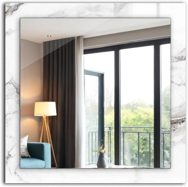 Tulup Dekorativer Wandspiegel mit weißem Marmormuster, Rechteckig, B/H: 60 x 60 cm - Bild 1