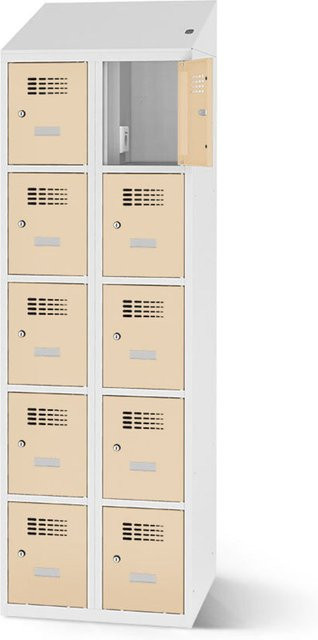 rotstahl Fächerschrank mit Ladefunktion und 10 Fächern in Beige, B: 60 cm, H: 200 cm - Bild 1