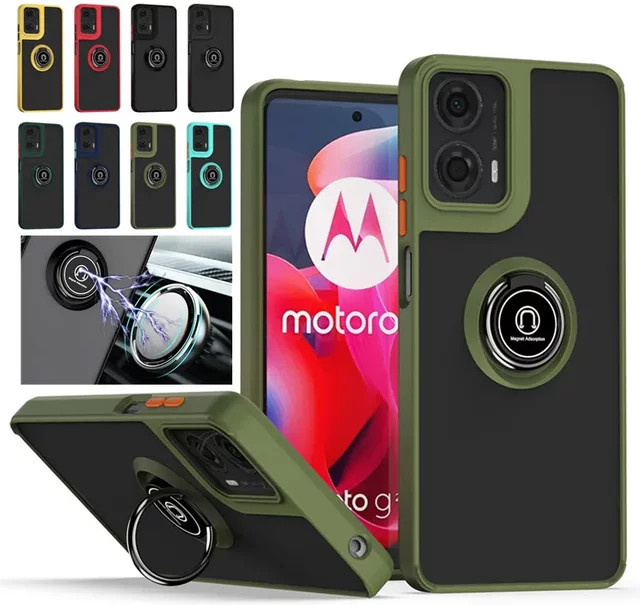 Stoßfeste Schutzhülle mit Ring-Ständer für Motorola Moto G85 G84 G54 G34 G24 G14 G60 in Schwarz mit mattem Finish - Bild 1