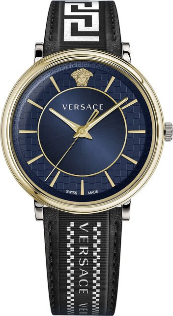 Versace Herrenuhr, Quarz, Edelstahl, Leder, Blau, 42 mm, 5 ATM - Bild 1