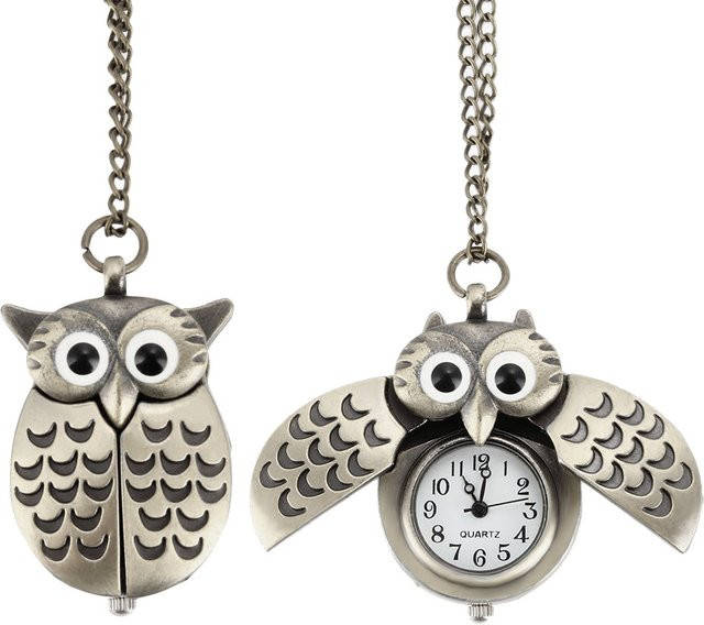 Taschenuhr Eule Form, Messing, Analoguhr, Halskette, Unisex - Bild 1
