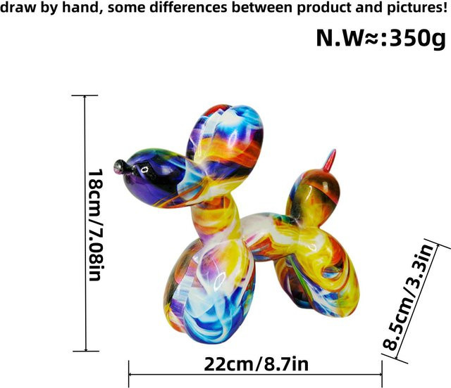Nordische Ballonhund-Ornamente von Yiran Furniture als kreative Harzhandwerkskunst für deine Desktop-Dekoration in Schwarz, Weiß, Lila oder Multicolour, Höhe: 18,0 cm, Breite: 8,5 cm, Tiefe: 8,5 cm - Bild 1