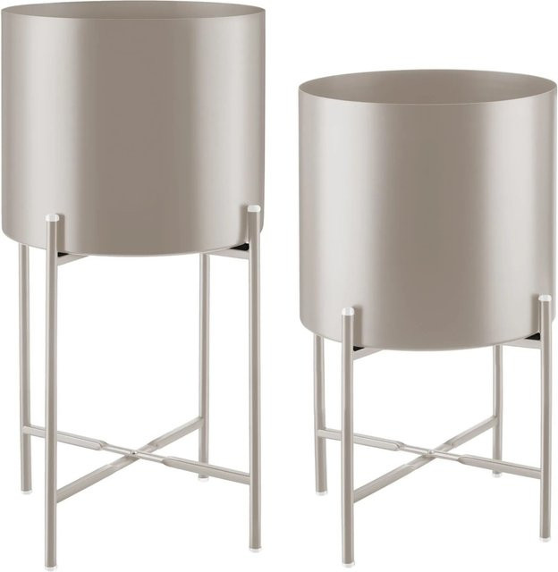 tectake Pflanzenständer Mine 2-teilig im Industrial Style aus pulverbeschichtetem Stahl in Taupe, B/T/H: 31 x 31 x 56 cm - Bild 2