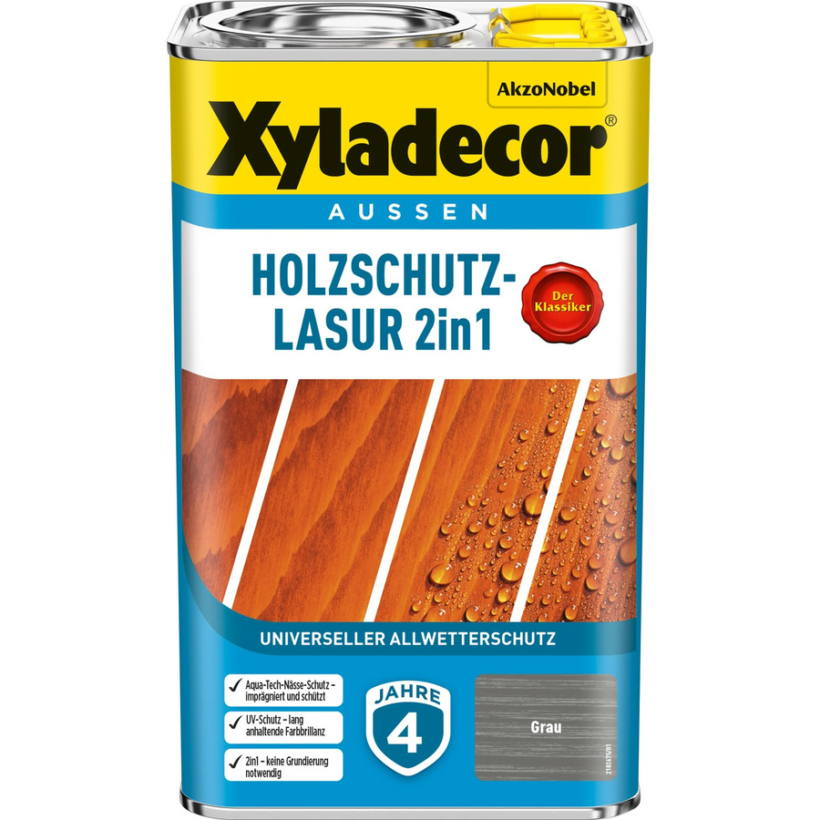 Xyladecor Holzschutz-Lasur 2in1 Wasserbasiert Grau 2,5 Liter - Bild 2