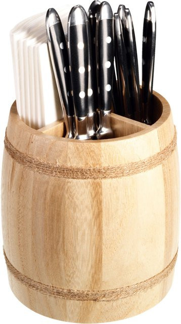 PULSIVA Tisch-Besteckbehälter Barrel aus Holz in Natur, Durchmesser: 14,5 cm, Höhe: 13,5 cm - Bild 1