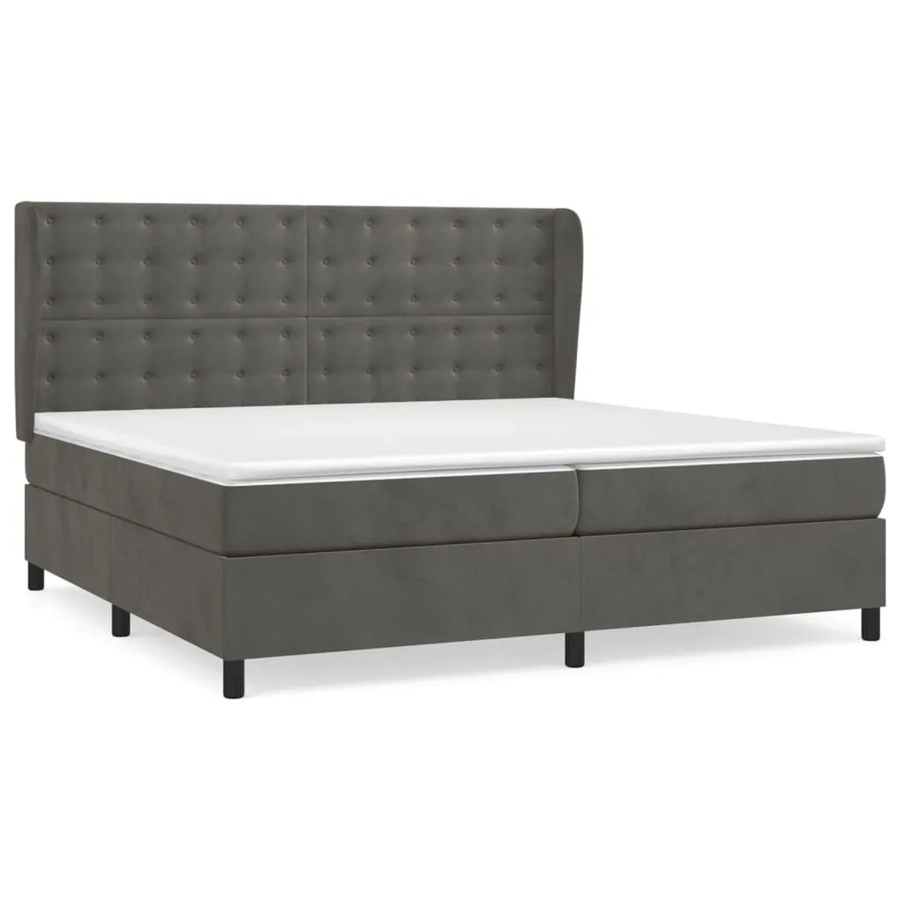 vidaXL Boxspringbett mit Matratze in Dunkelgrau aus Samt, Hybrid-Design mit Taschenfederkern, B/T/H: 200 x 200 x 118 cm - Bild 2