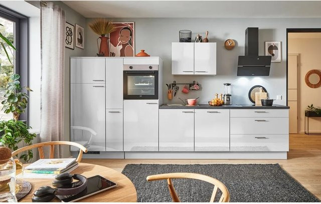 pino Küchenzeile Lichtgrau Hochglanz mit 1 Geräteschrank und 1 Apothekerschrank Breite: 370 cm - Bild 1