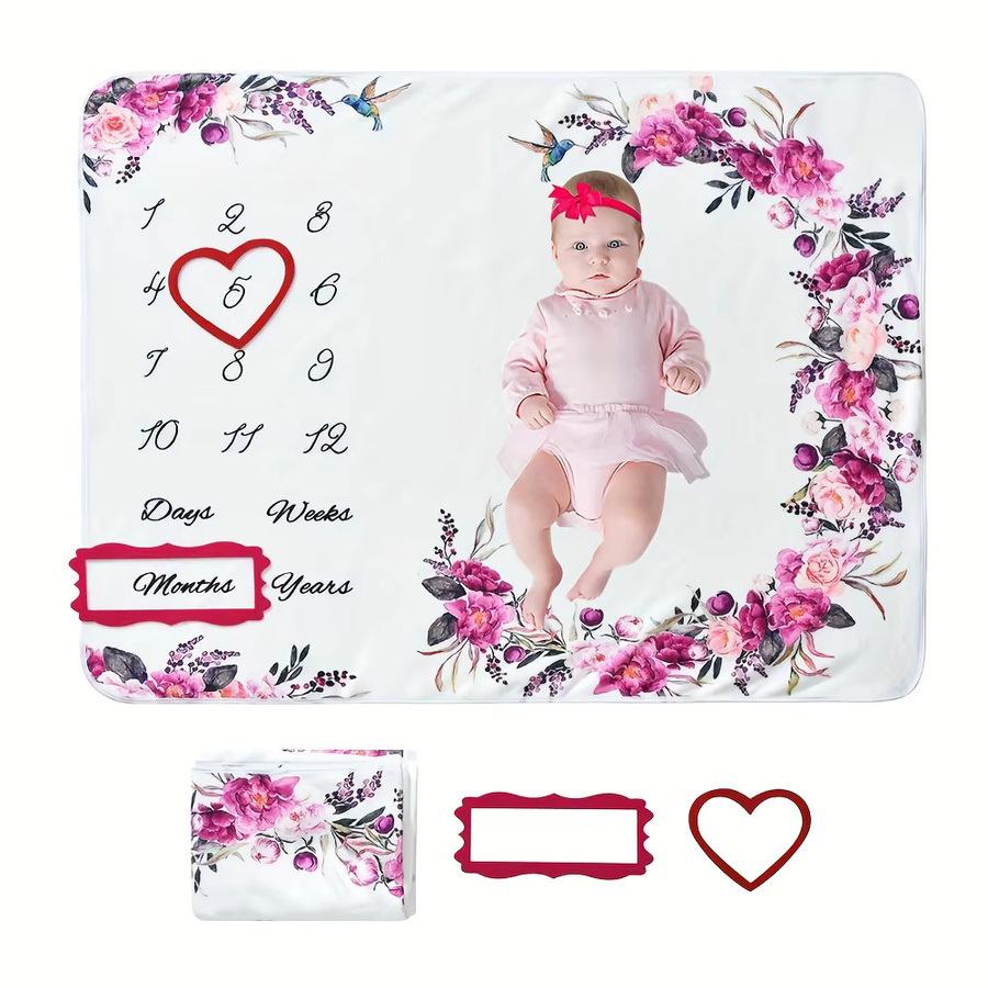 VIKAMA Baby Fotografie-Decke mit lila Blumenmuster für Neugeborene und Meilenstein-Aufnahmen - Bild 2