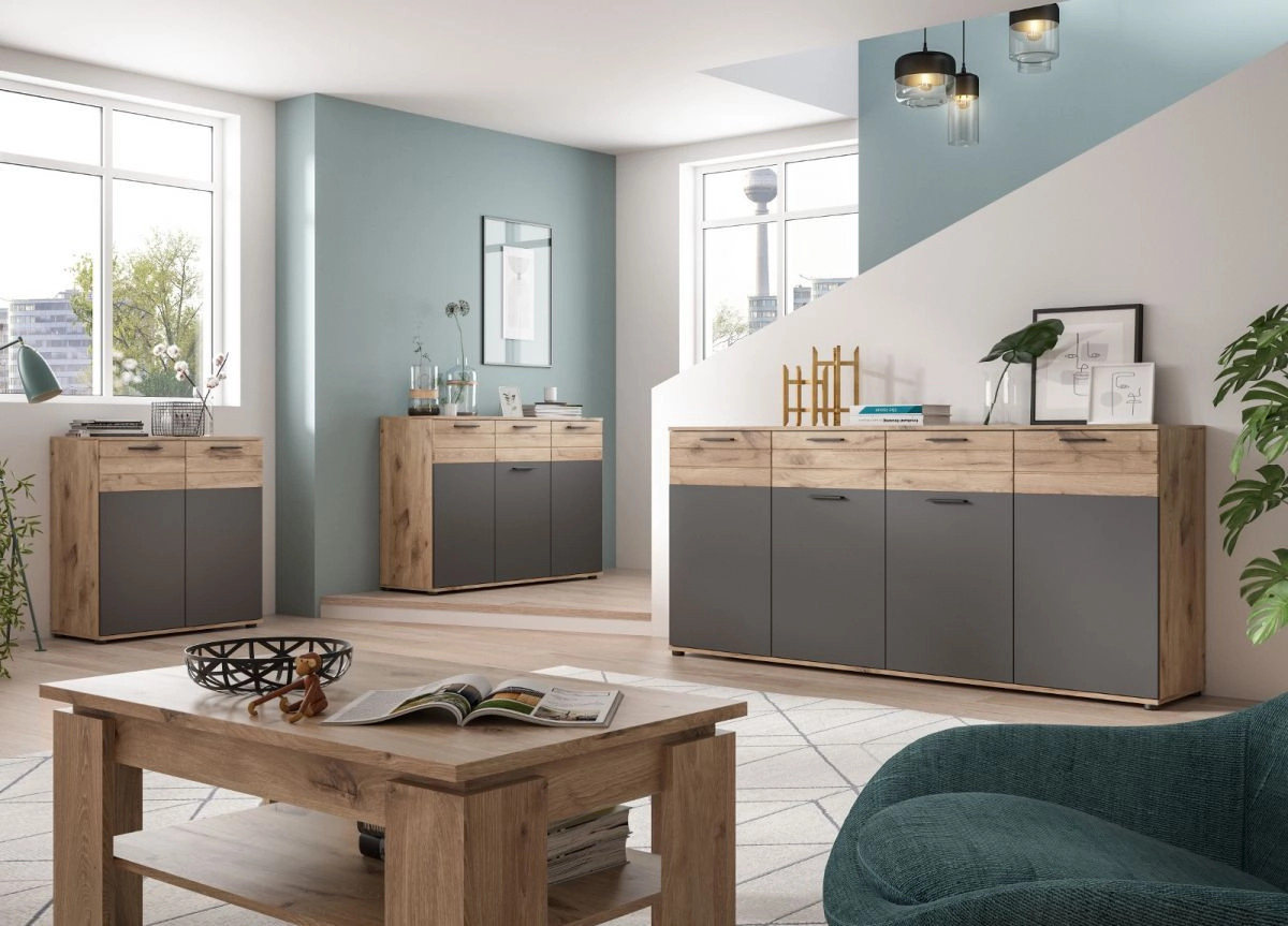 Kommode Tomaso von Inn.Furn in Eiche und Grau mit Soft-Close-Schubladen, Breite: 80 cm - Bild 3