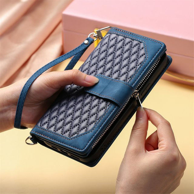 Xiaomi Leder Flip Wallet Cover mit Gitter-Reißverschluss-Tasche für Redmi Note 15 14 13 12 11 Pro Plus und Redmi 15C 15 A5 14C 13C 12C - Bild 1