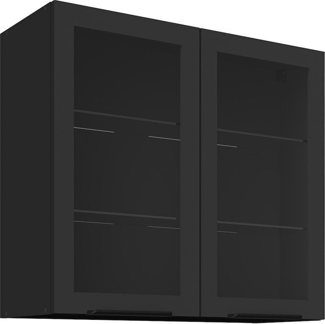 Küchen Glashängeschrank SIENA Schwarz mit Glaseinlegeböden Breite: 80 cm - Bild 1