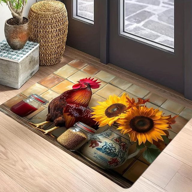 Lodestar Willkommensmatte mit Hühner-Motiv, rutschfester und waschbarer Teppich für Eingangsbereich oder Badezimmer, B/L: 30 x 50 cm, Mehrfarbig - Bild 1