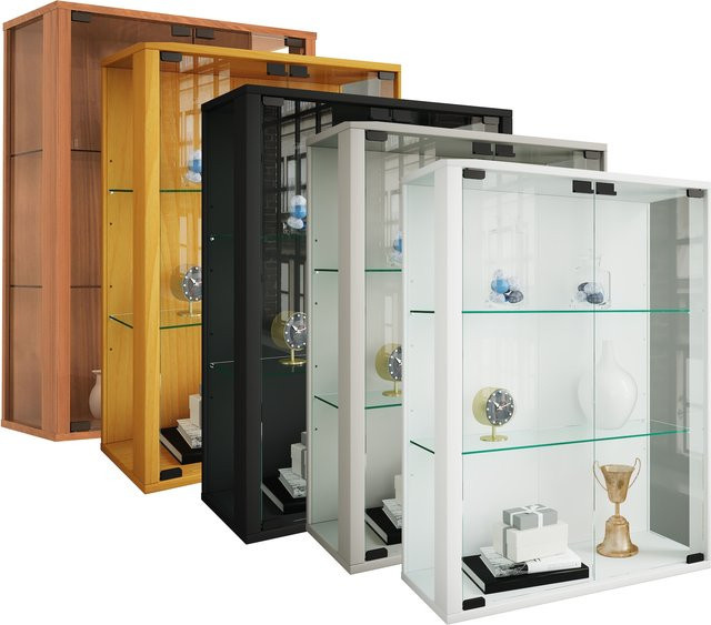 VCM Wandvitrine Udina M in Schwarz mit ESG-Sicherheitsglas und Glastüren, H x B x T: 80 x 60 x 25 cm - Bild 2