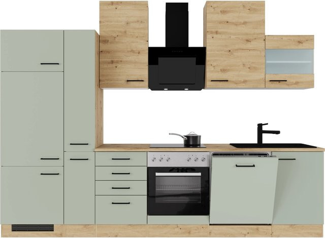 Flex-Well Exclusiv Küchenzeile Cara in Schilfgrün matt und Artisan Eiche, Breite: 310 cm - Bild 1