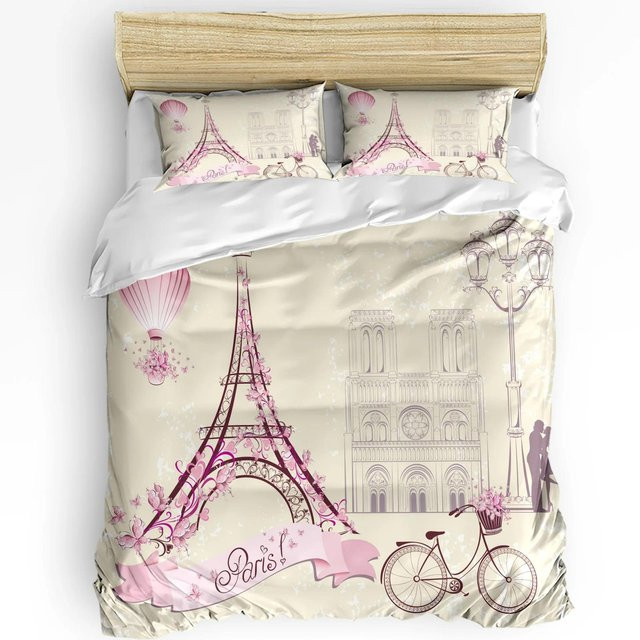 3-teiliges Bettwäscheset Lodestar mit Paris Retro-Motiv, Bettbezug und Kissenbezüge aus Mikrofaser, Mehrfarbig, B/H: 135 x 200 cm - Bild 1