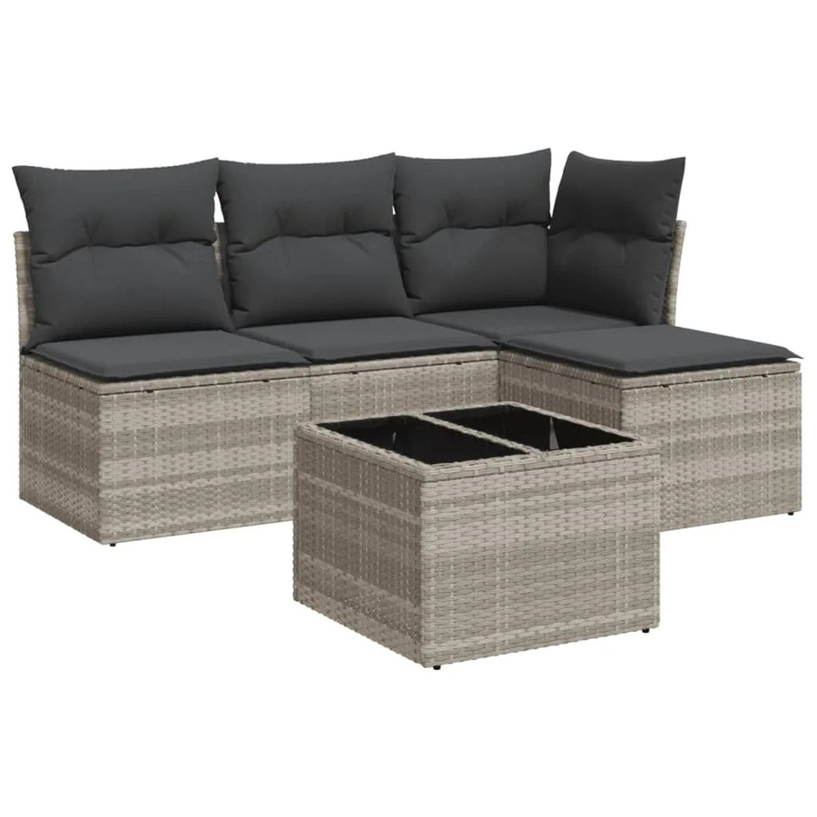 vidaXL 5-tlg Garten-Sofagarnitur mit Kissen aus Poly-Rattan in Hellgrau - Bild 2