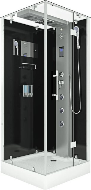 AquaVapore Duschkabine Komplettdusche D38-13R0-EC mit Regendusche, Handbrause, LED-Beleuchtung und Bodyjets, B/T: 90 x 90 cm, Schwarz/Transparent/Weiß - Bild 1