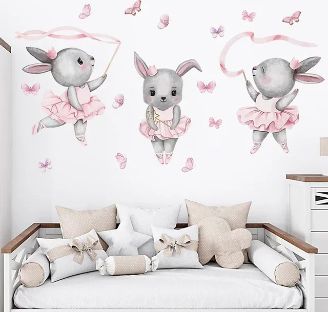 BRUP Wandaufkleber Ballett-Häschen Kaninchen-Tänzerin aus PVC für Babyzimmer und Kinderzimmer, Mehrfarbig - Bild 1
