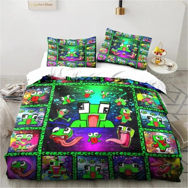 Bettwäscheset mit Cartoon-Design und Reißverschluss, weiche Tagesdecke inklusive Bettbezug und Kissenbezug, Multicolor, B/T: 228 x 228 cm - Bild 1
