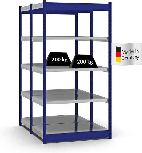 PROREGAL Fachbodenregal Stecksystem mit Vierkant-Profil, 2x5 Ebenen, Doppelseitige Bauart, Enzianblau, H x B x T: 200 x 102,5 x 60 cm - Bild 1
