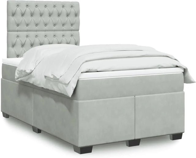 vidaXL Boxspringbett mit Matratze in Hellgrau aus Samt mit USB-Anschluss und Unterbettbeleuchtung, B/T: 120 x 200 cm - Bild 1