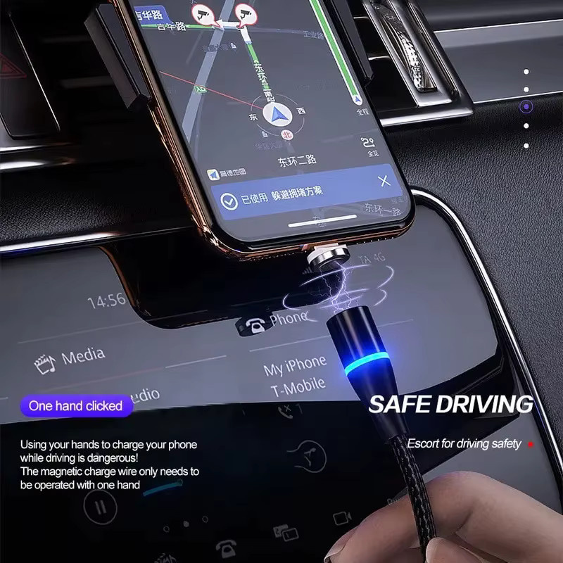 3-in-1 Multifunktions-Handyladekabel mit Magnetfunktion und Leuchteffekt, 5A Superschnellladekabel für iPhone, Android und Huawei, USB-C, Farben: Schwarz oder Silber - Bild 3