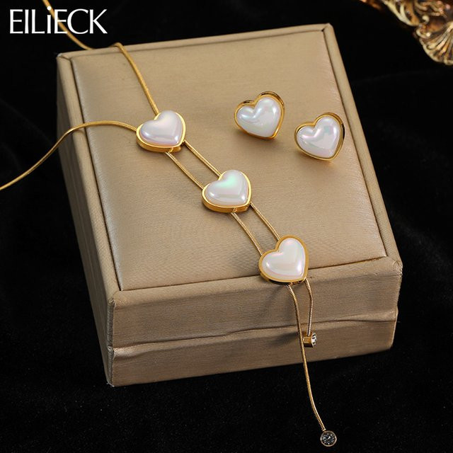 EILIECK Schmuck-Set Halskette, Ohrringe, Edelstahl, Gold, Damen - Bild 1