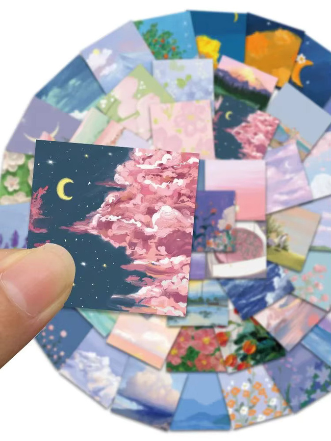 56 Stück Ästhetische Ölgemälde Landschaft Aufkleber in Rosa und Multicolour für Scrapbooking, Koffer und Schreibwaren - Bild 3