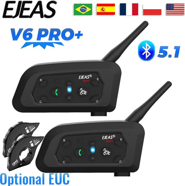 EJEAS V6 PRO Motorradhelm-Gegensprechanlage mit Bluetooth, wasserdichtes Bluetooth-Headset für 6 Fahrer mit 800 m Reichweite in Schwarz - Bild 1
