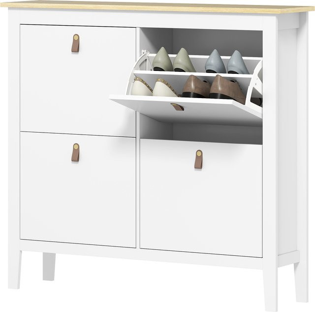 HOMCOM Schuhschrank für 20 Paare in Weiß, moderner Flurschrank mit 4 Schubladen und klappbaren Türen, B/T/H: 105 x 24 x 95,5 cm - Bild 1